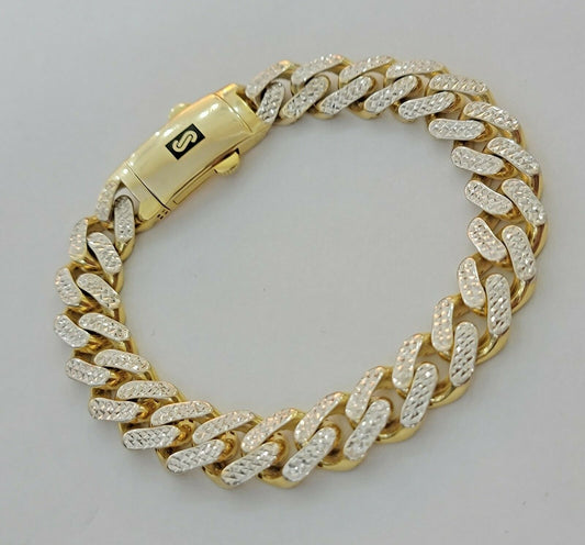 13mm Cuban Royal Link Diamond Cut Bracelet Real 10K Yellow White Gold Real 10 KT