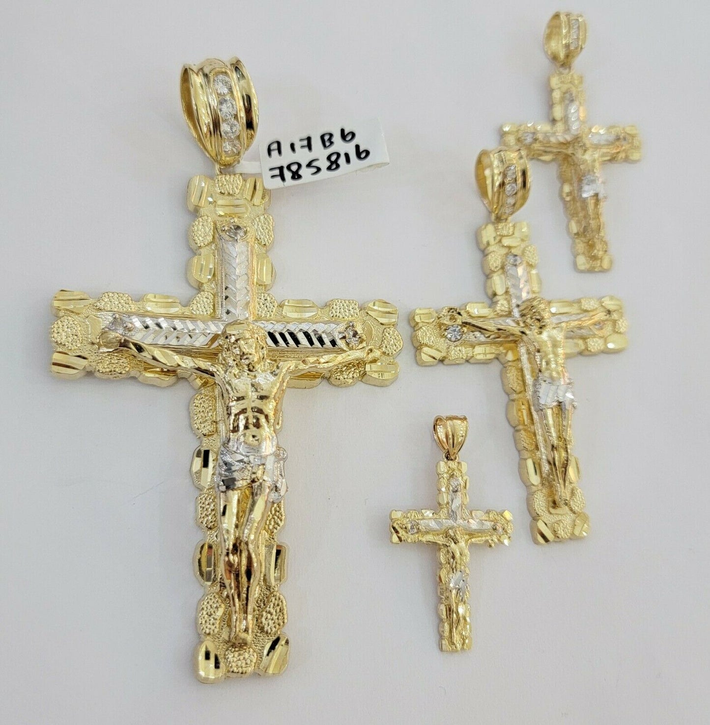 10k Gold Pendant charm Jesus cross crucifix 4" 3" 2" 1.5" Men women Real 10kt