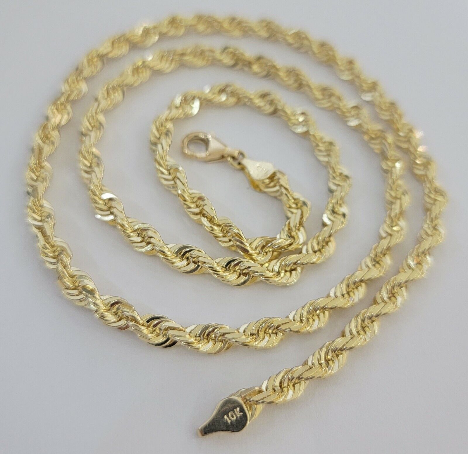 Rope Chain Necklace 5mm REAL 10kt Yellow Gold Solid link Diamond Cuts 22