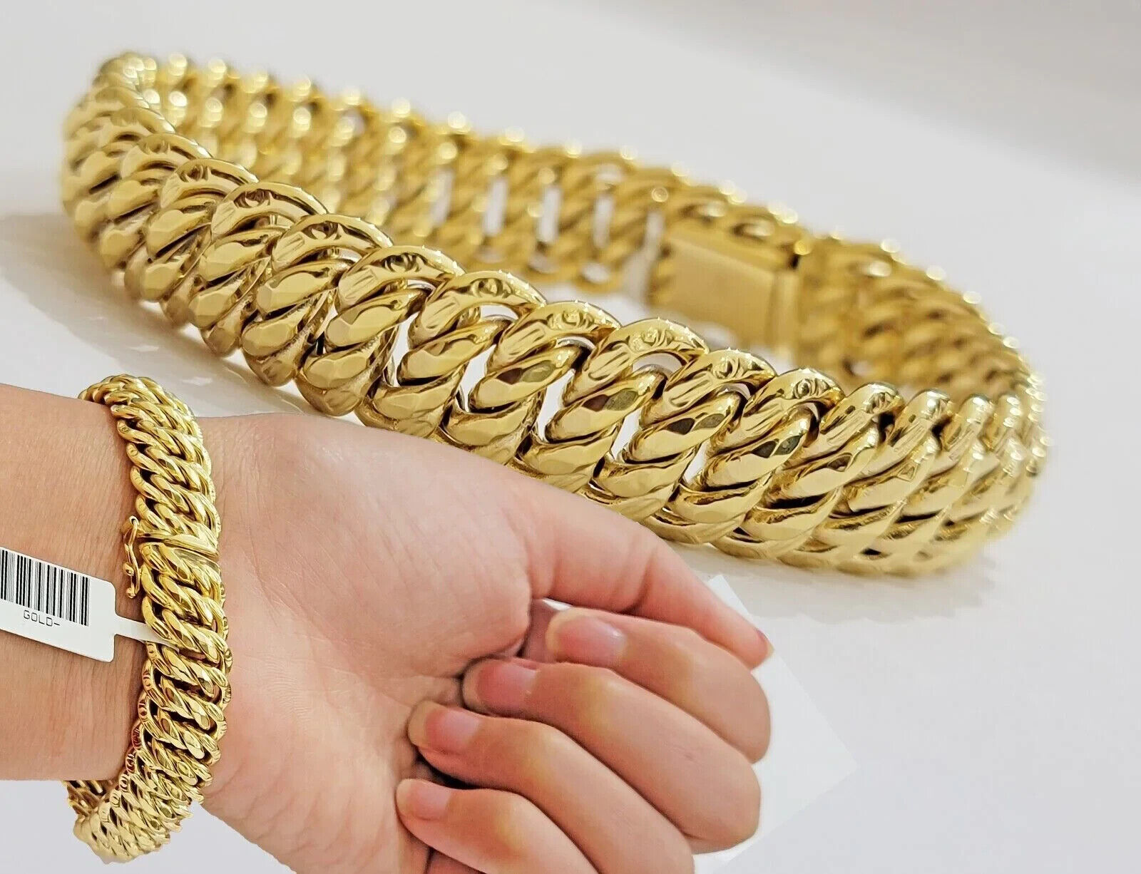REAL 14k Gold Ladies Bracelet Flat Byzantine Link 16mm Women 7.5Inch 14kT Unique