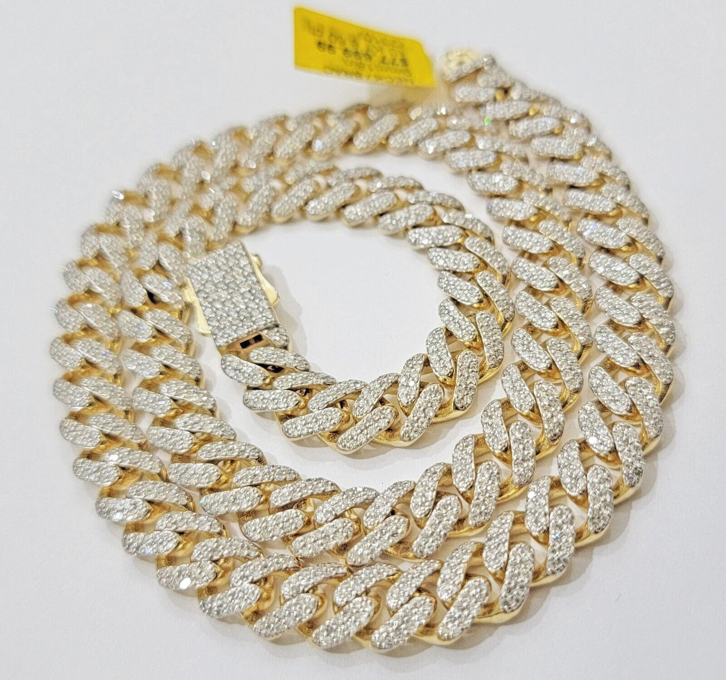 10k Yellow Gold Diamond Chain 18 Inch Necklace 9mm REAL 8.50 CT Dia, MENS CHOKER