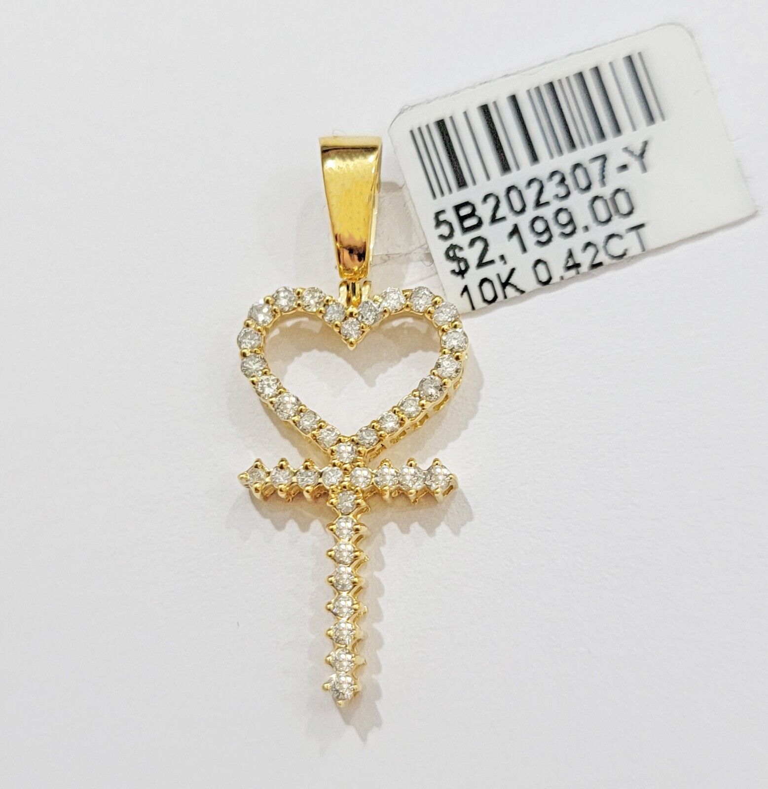 Ladies charm pendant Real 10k gold Natural Diamonds Heart Ankh Cross For Women