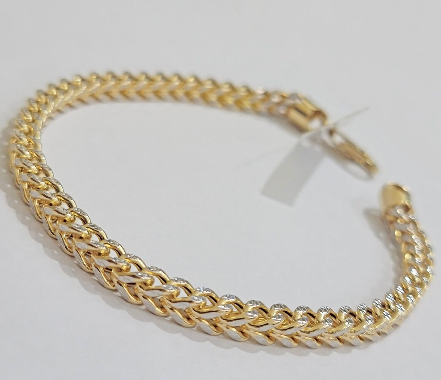 Mens 14k Yellow Gold Franco Bracelet 8" 4mm Diamond Cut Authentic 14KT , STRONG