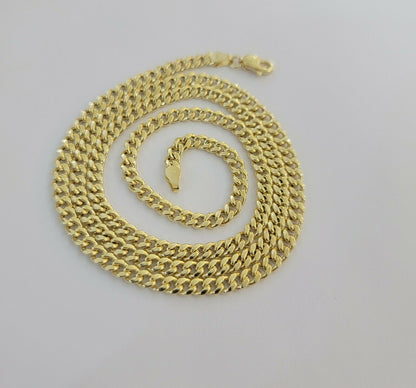 Real 10k Gold Chain Miami Cuban Link Necklace 18" 20" 22" 24" 26" 3.5mm 10kt Oro