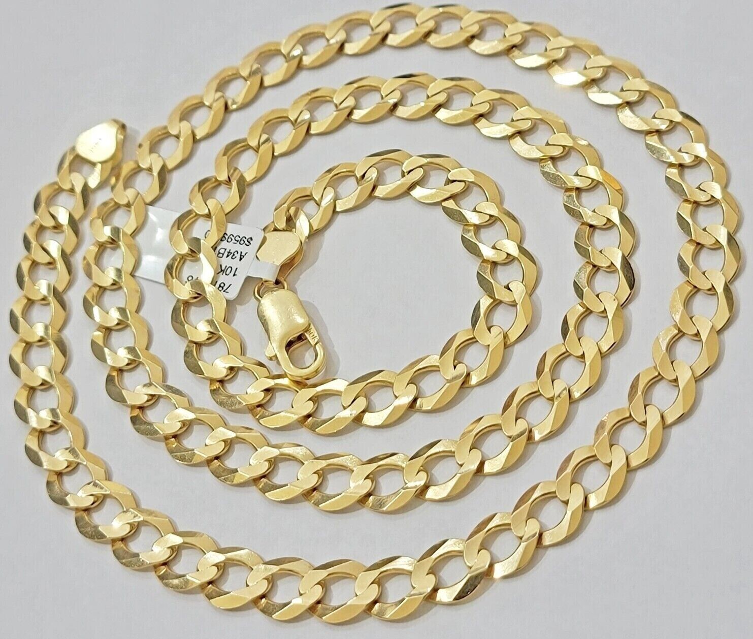 10K Solid Yellow Gold 9mm Cuban Curb Link Chain Necklace 24 Inch Mens, Real 10kt