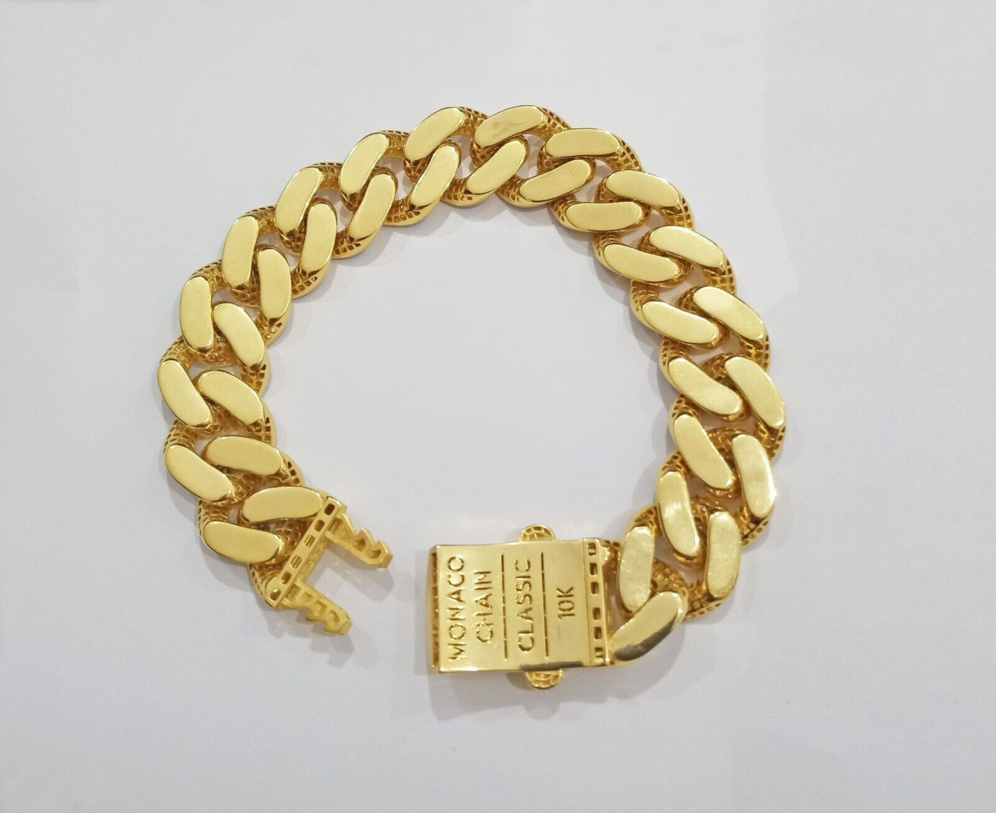 Real 10k Gold Monaco Bracelet 17mm 9" Two-tone Diamond Cut 10kt Royal Cuban link