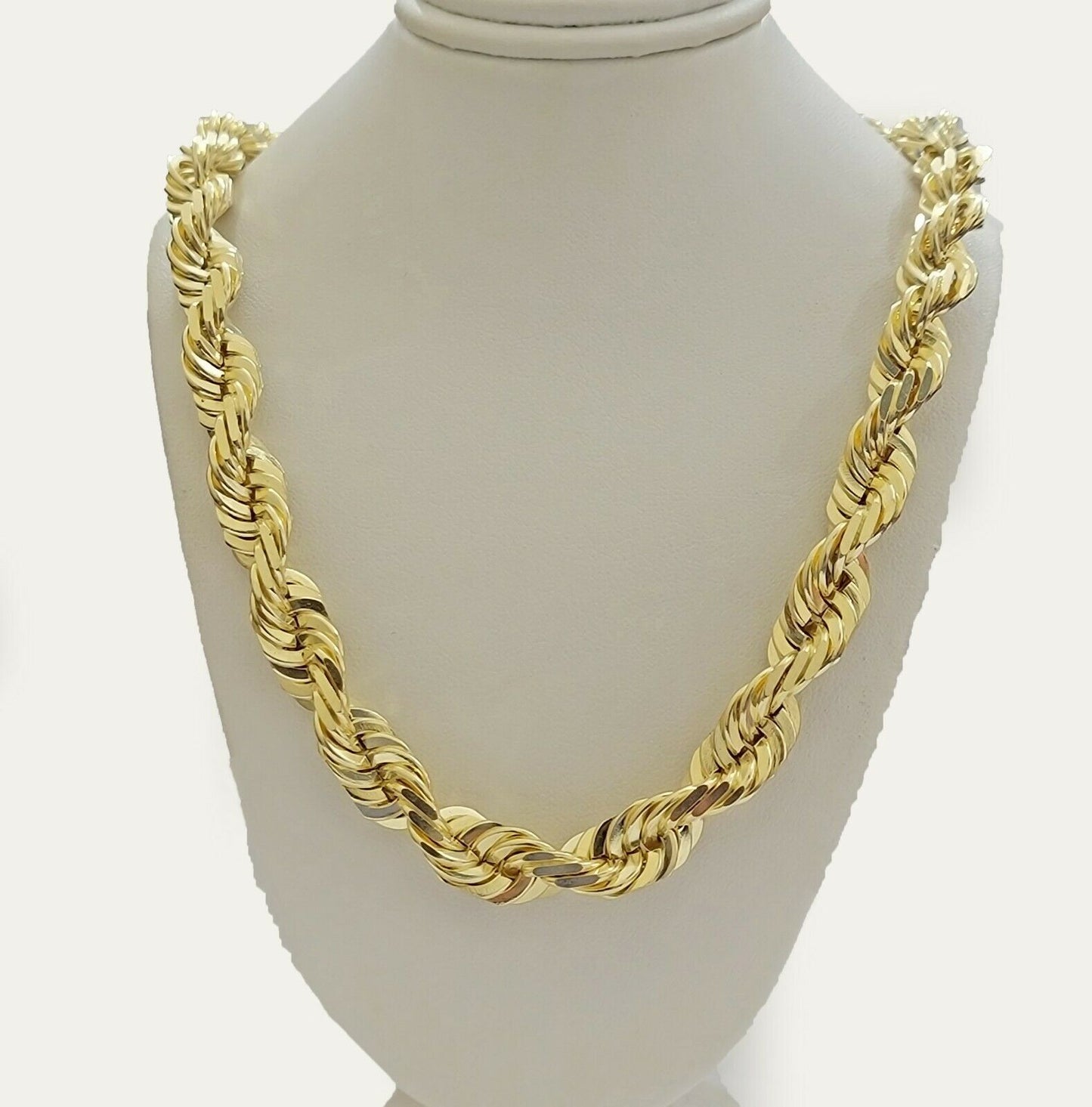 REAL Solid 10k Gold Rope Chain 10mm Necklace 20 22 24 26 Inch Long Diamond Cuts