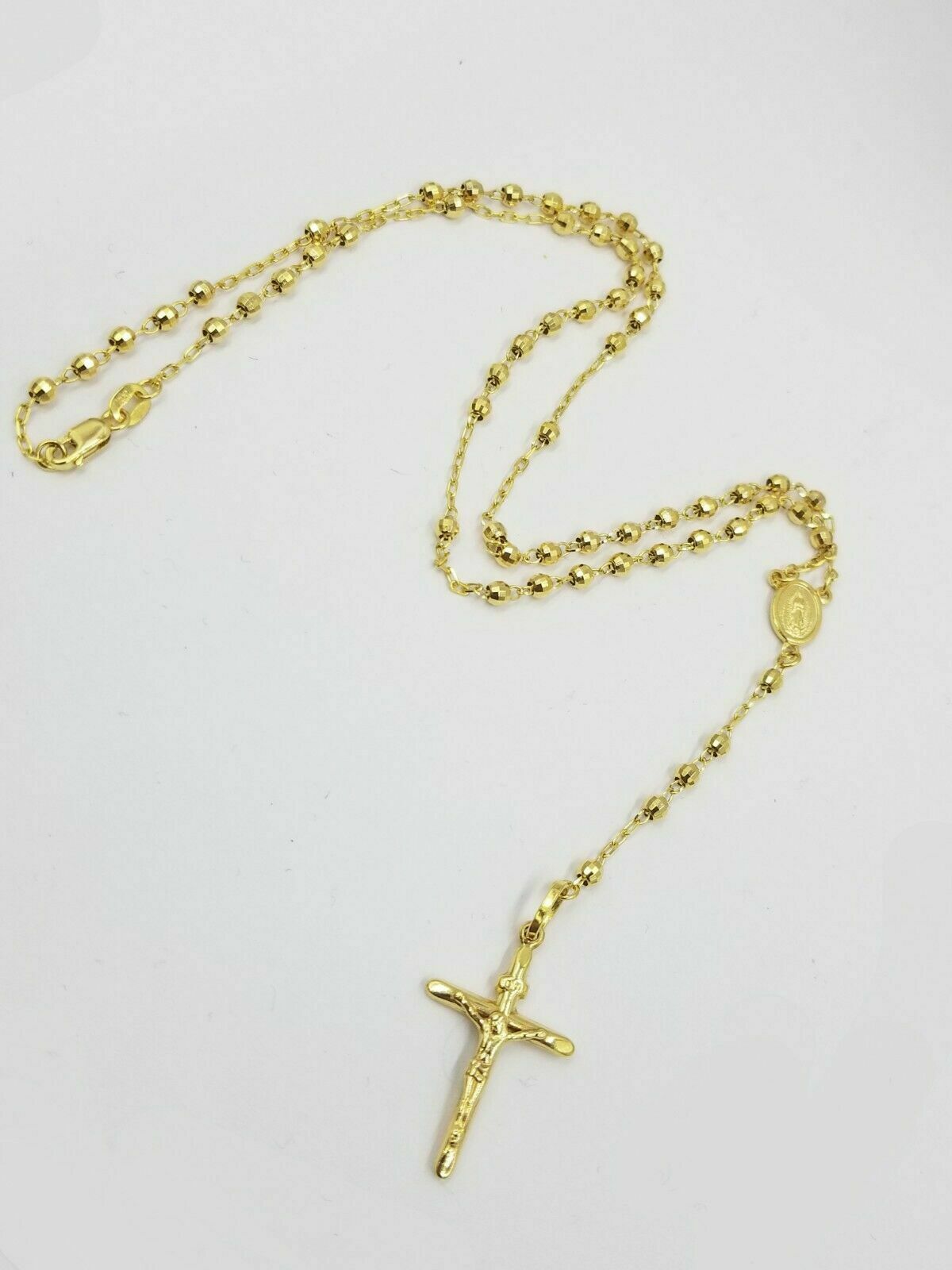 14k Gold Rosary Necklace 18"-24" REAL 14KT Yellow Gold Jesus Cross Chain Pendant