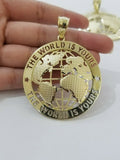 Real 10k Yellow Gold World Map Charm Pendant Ring The World Is Yours Engraved