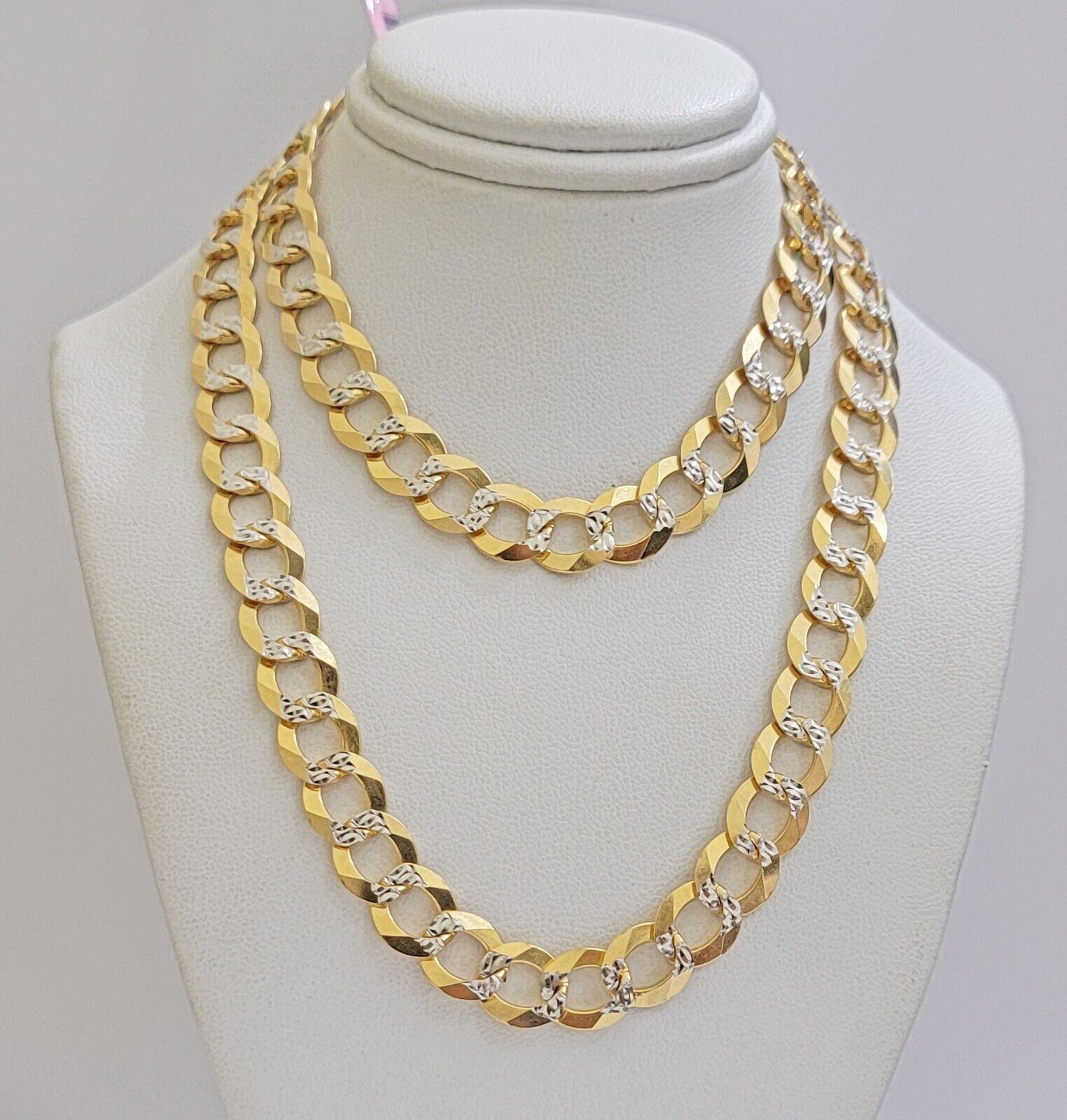 Real 14k Yellow Gold Chain Necklace Two-tone Cuban Curb Link 9.5mm 22 inch SOLID