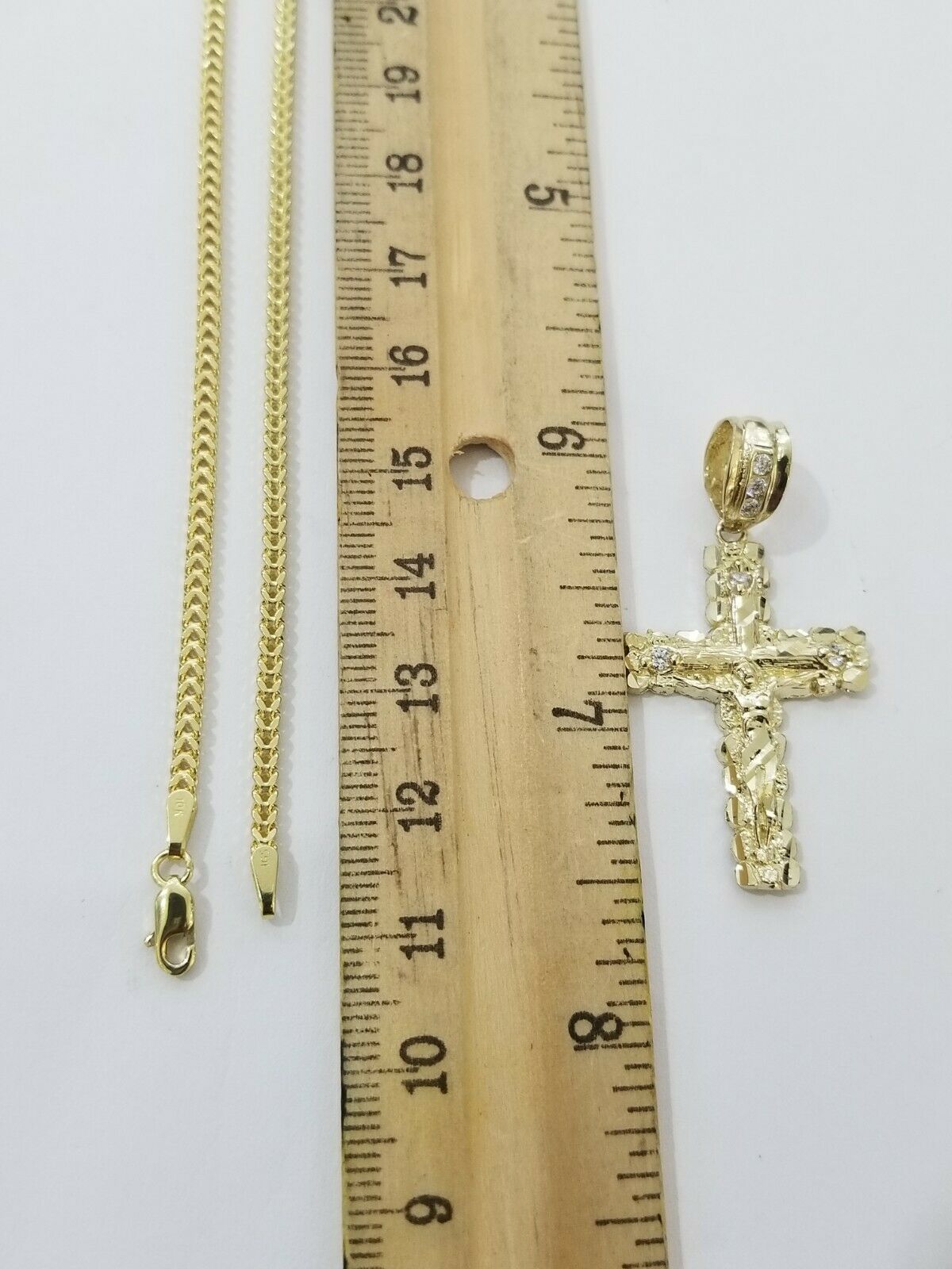 REAL 10k Yellow Gold Franco Chain & Cross Charm Pendant Set 16"-26" 2mm Necklace