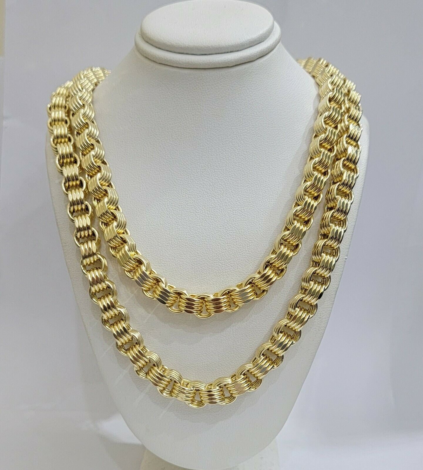 Real 10k Gold Byzantine Chain Necklace 8mm 30" Long 10kt Yellow Gold,Thick shiny