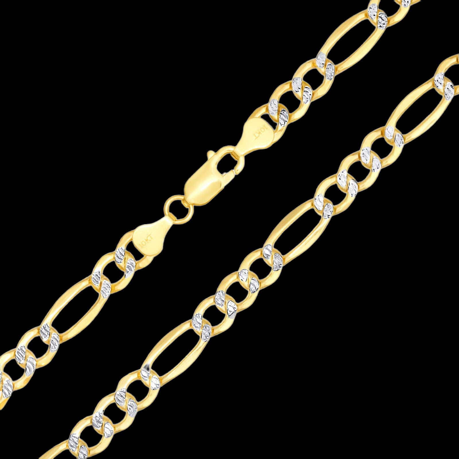 Real 10k Gold Chain Figaro Link Necklace 3.5mm-9mm, Men Women 18