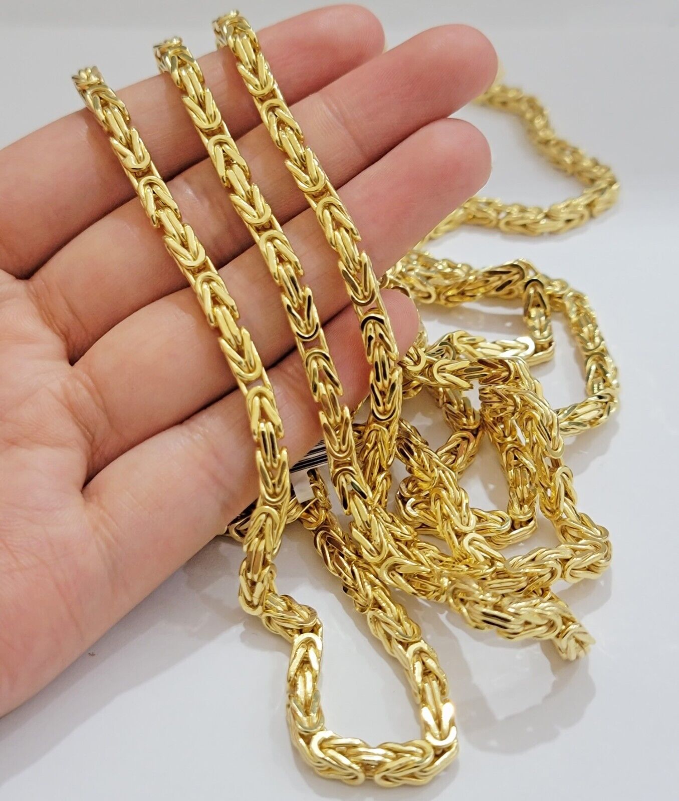 Real 14k Gold Necklace Byzantine Chain 20 Inch Lobster 4mm Mens 14kt Yellow Gold