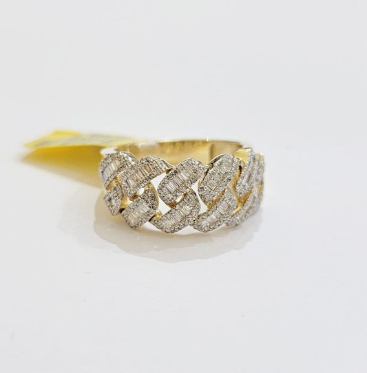 Real 10k Yellow Gold Diamond Mens Ring Cuban Link 0.78CT Natural Diamond SIZE 10