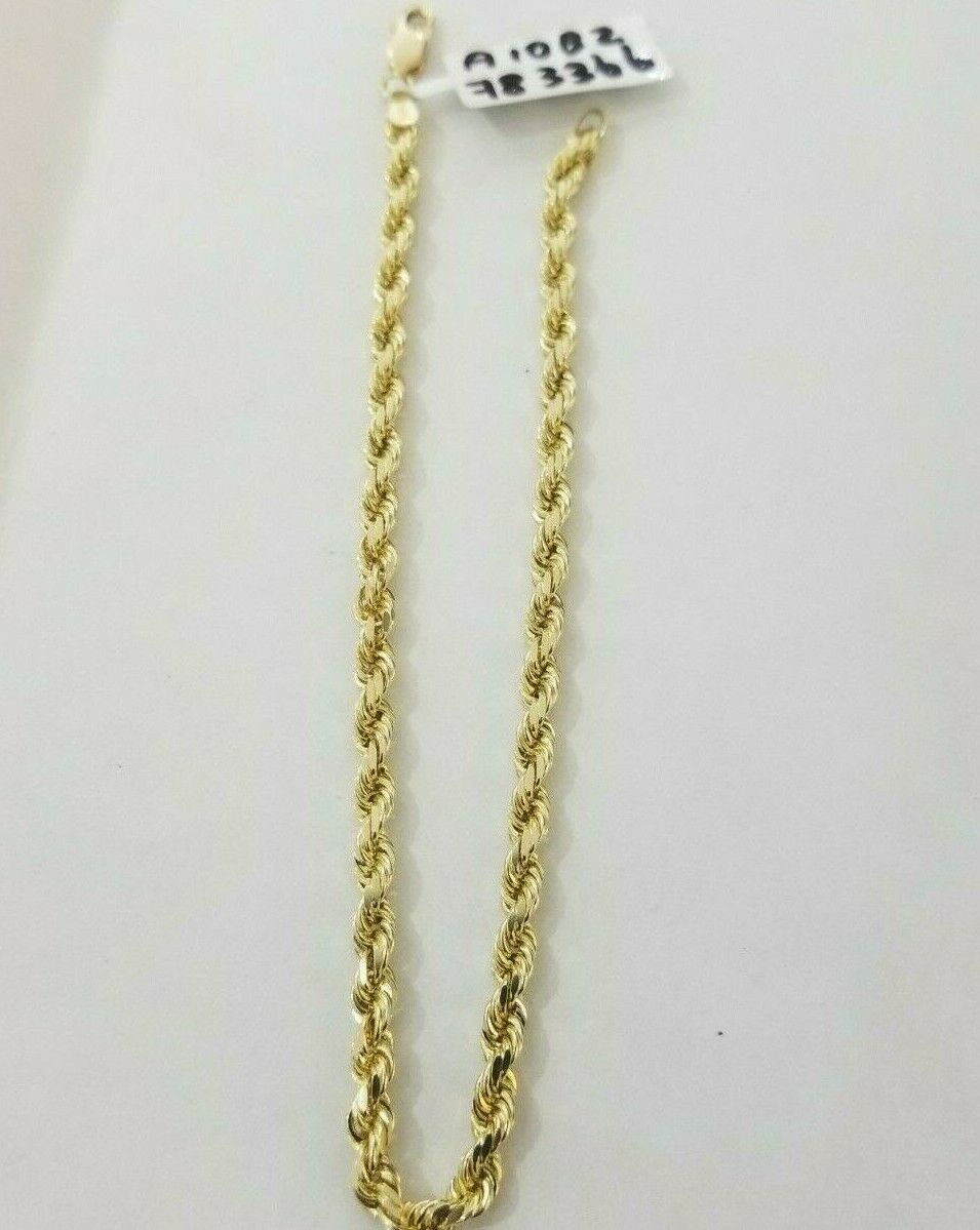 SOLID REAL Gold Rope Bracelet 8" 4mm 10kt Yellow Gold Men's Ladies Diamond Cut