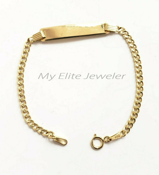 10K Gold Cuban Link Children ID Bracelet Boy , Girl 5.5 Inch Long 100% Real Gold