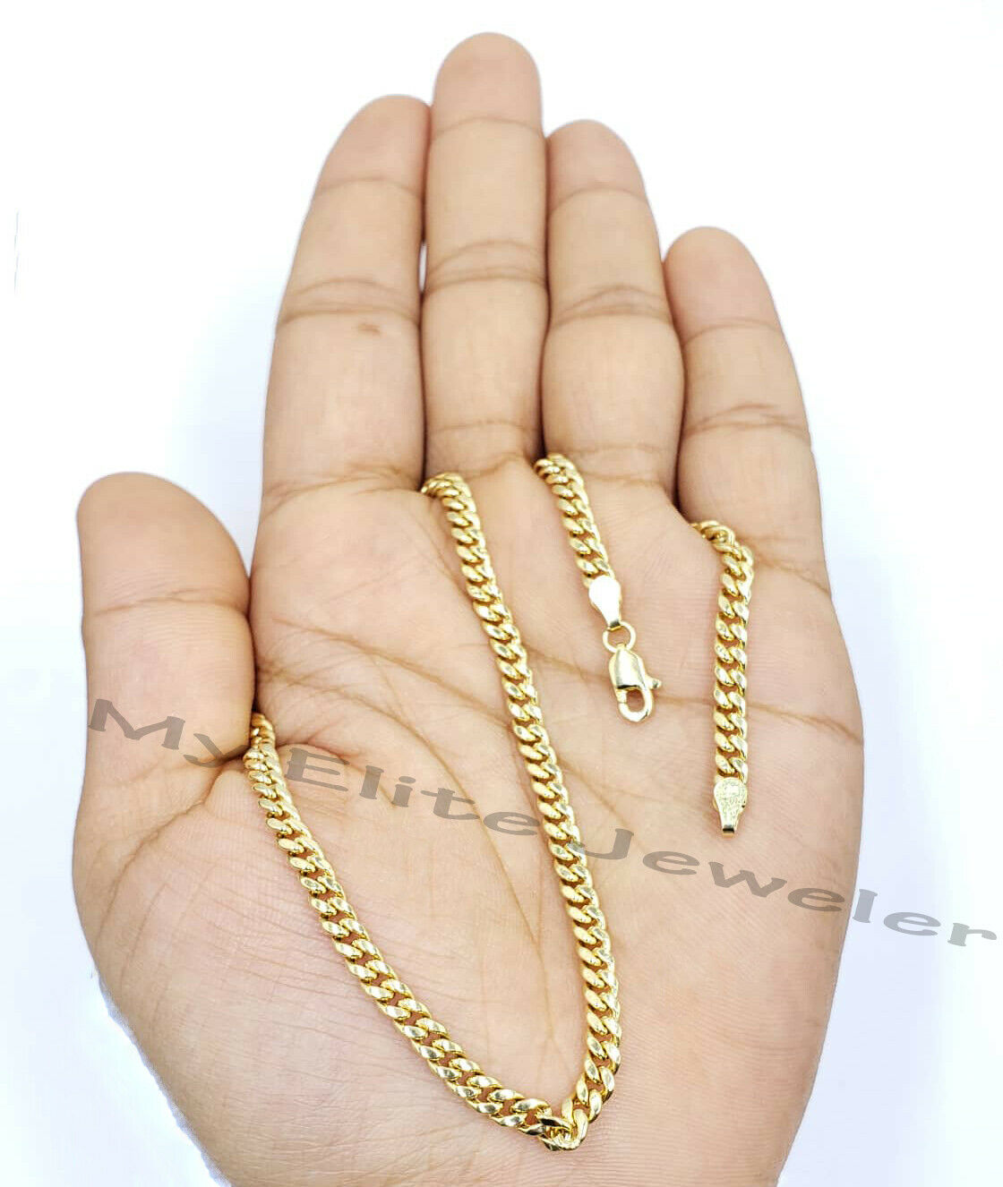 Real 10K Yellow Gold Cuban link Chain 15 Inch 4.5mm Women Short Necklace Lobster