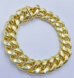 Real 10k Gold Men Bracelet Miami Cuban Link 8" 15mm Box clasp Thick Strong 10kt