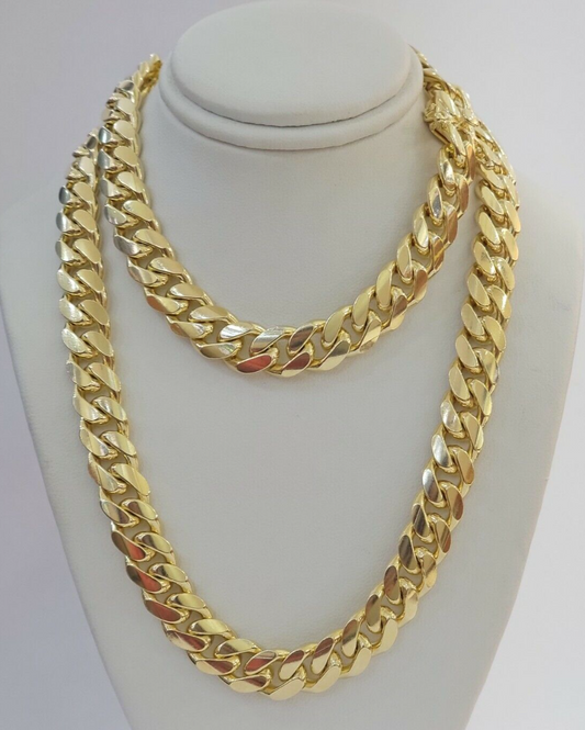 Solid 9mm 14k Yellow Gold Chain Miami CUban Link Necklace 20 Inch Short REAL 14k
