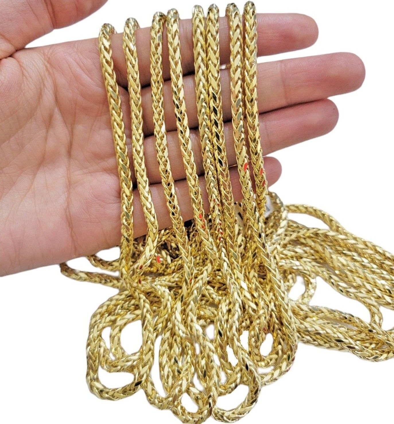 Real 10K Yellow Gold 5mm Wheat Palm Franco Spiga Chain Necklace 16"- 30" Hollow