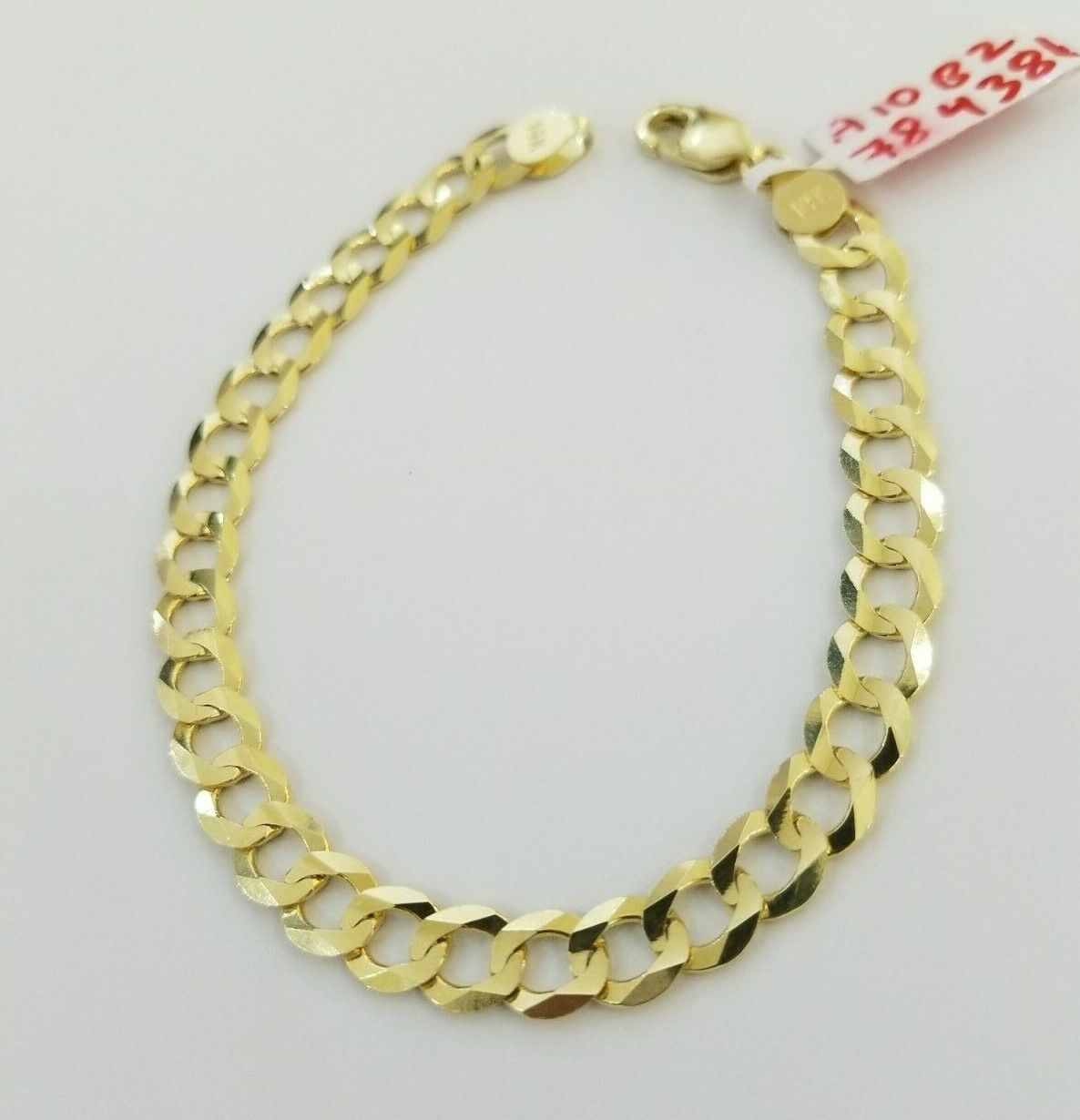 REAL 14k Gold Bracelet Cuban link 8" SOLID 7.5mm 14kt Yellow Gold Diamond Cut