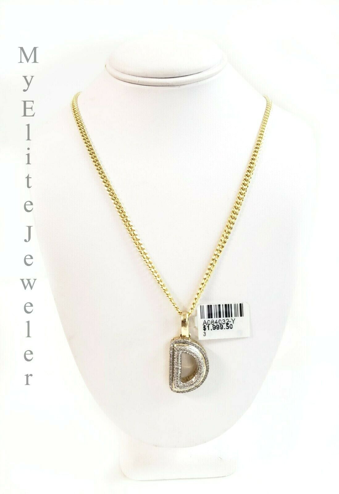 10k Gold Chain Real Diamond D Alphabet Initial Charm Pendant 3mm 18Inch Necklace