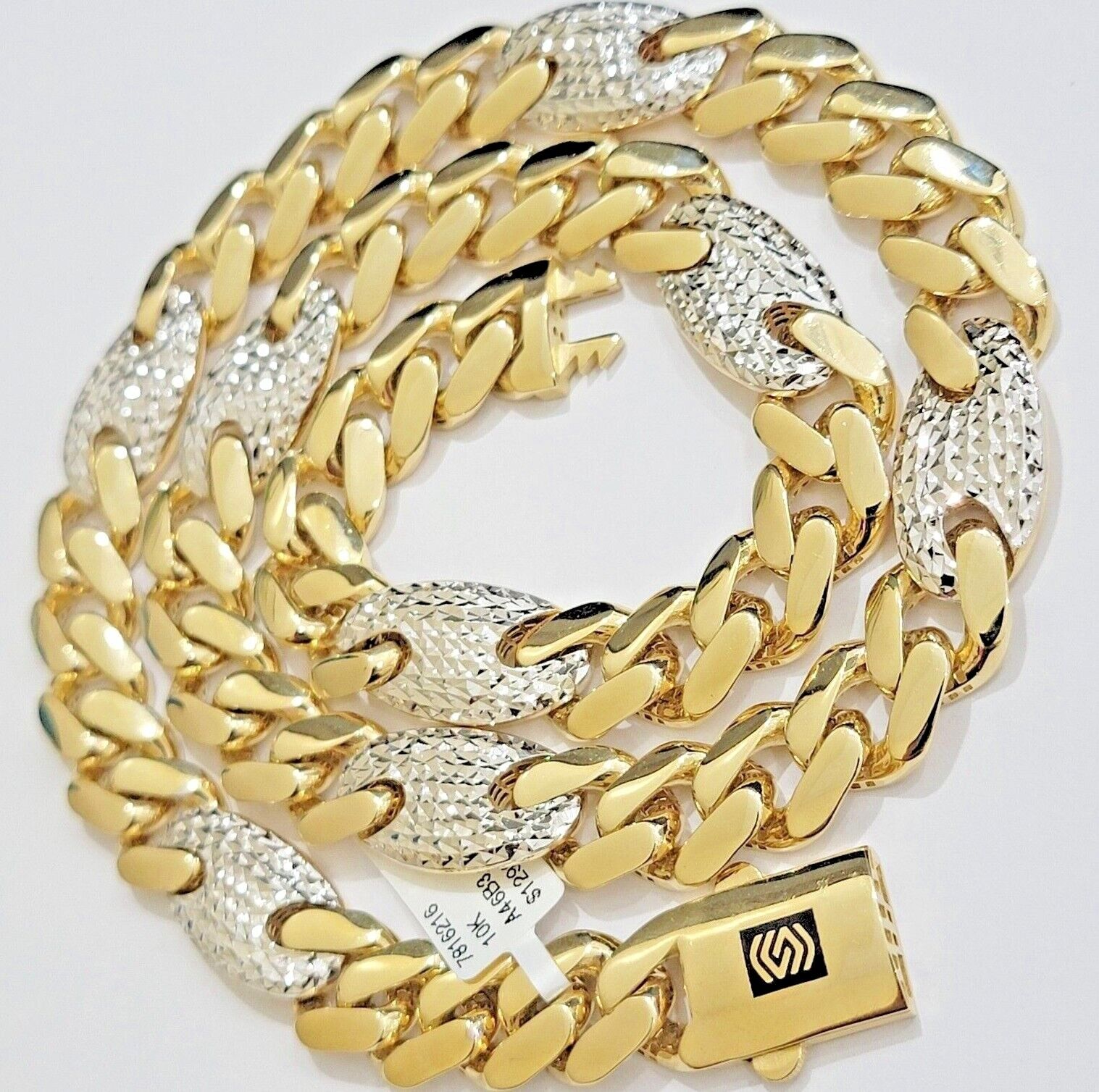 14mm Miami Cuban Mariner Link Chain Necklace Diamond Cuts Real 10K Yellow Gold