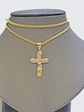 Real 10k Gold Cross Charm pendant & Franco Chain Necklace 2.5mm 18" Men Women