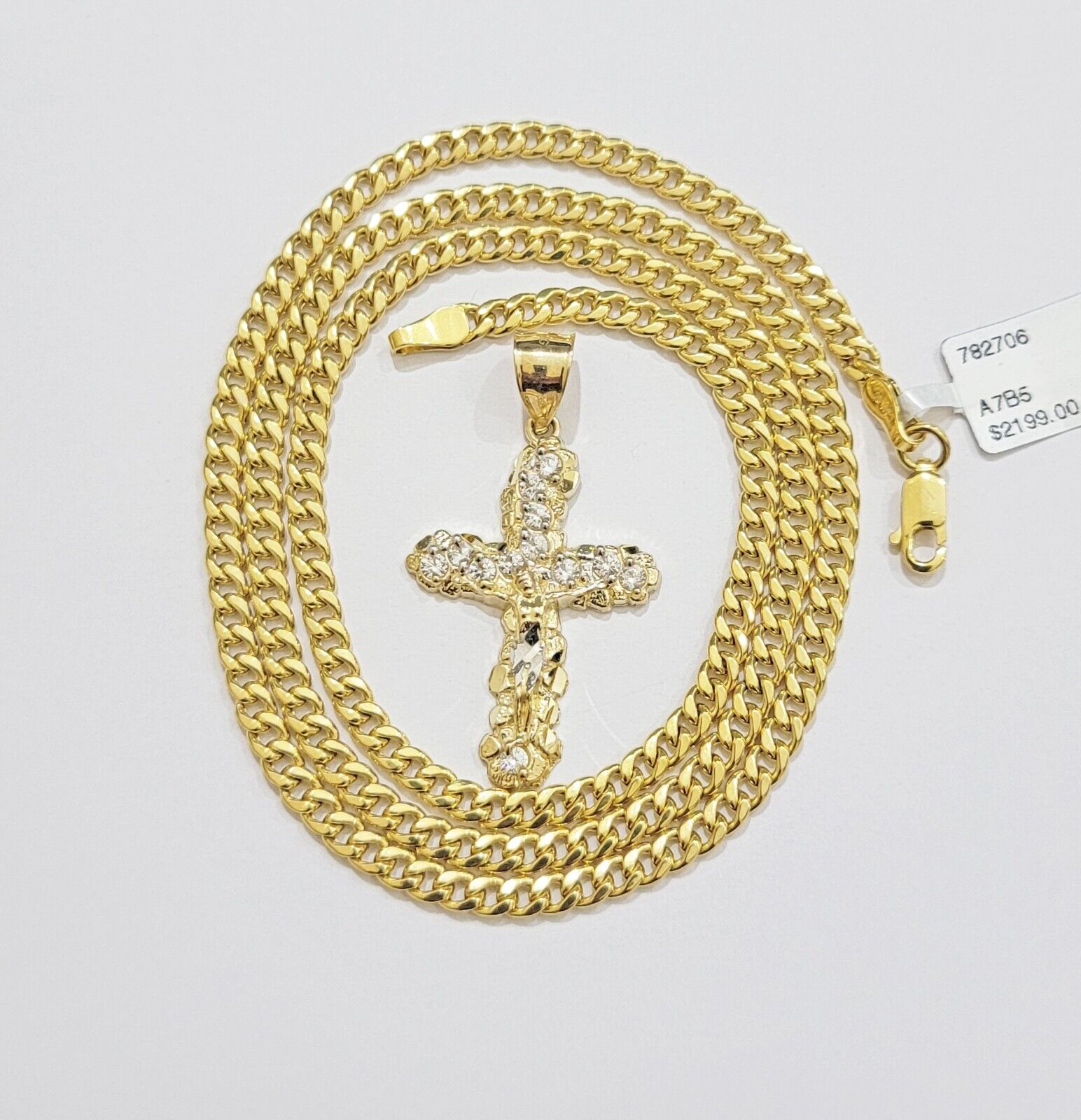 Real 10k Gold Cross Charm pendant & Miami Cuban Link Chain Necklace 4mm 22