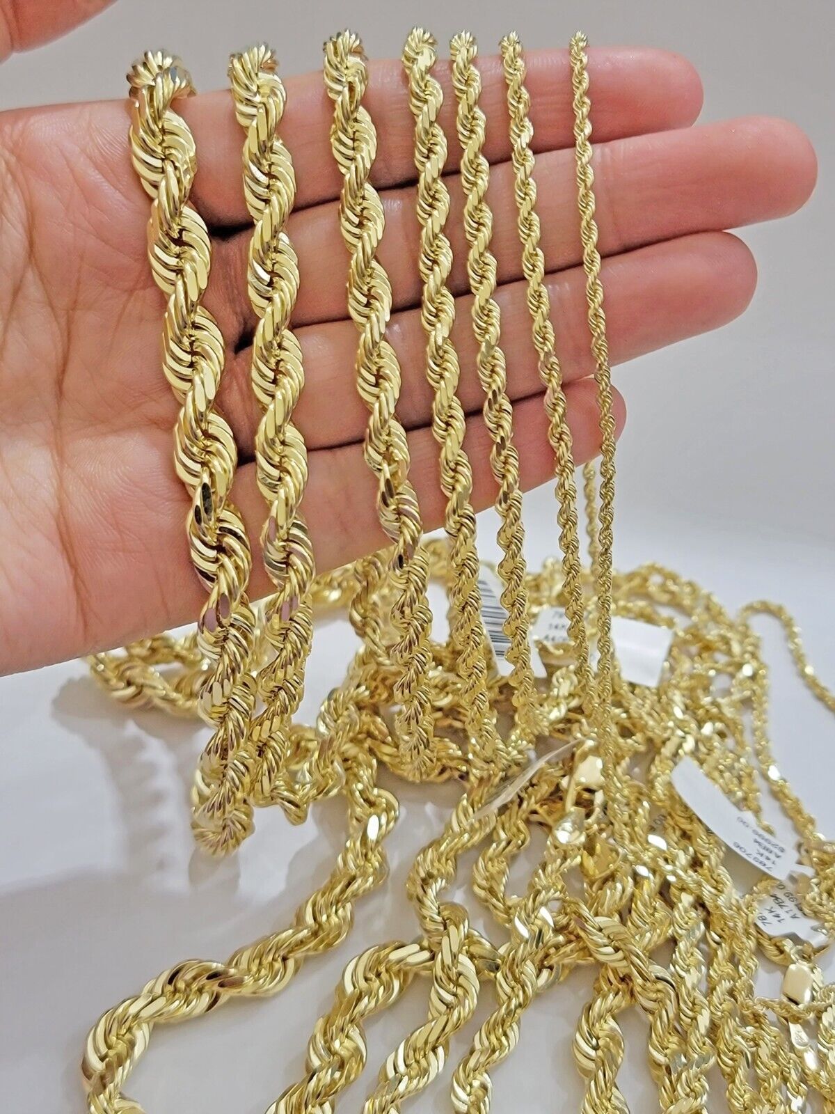 Real 14k Yellow Gold Rope Chain Solid Necklace 2mm-10mm  18"-30" Diamond Cut 14k