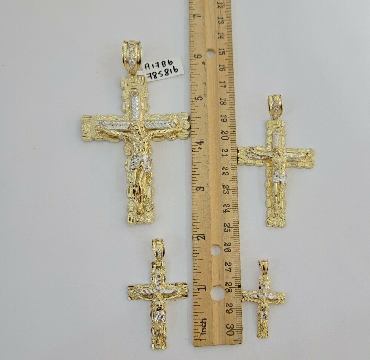 10k Gold Pendant charm Jesus cross crucifix 4" 3" 2" 1.5" Men women Real 10kt