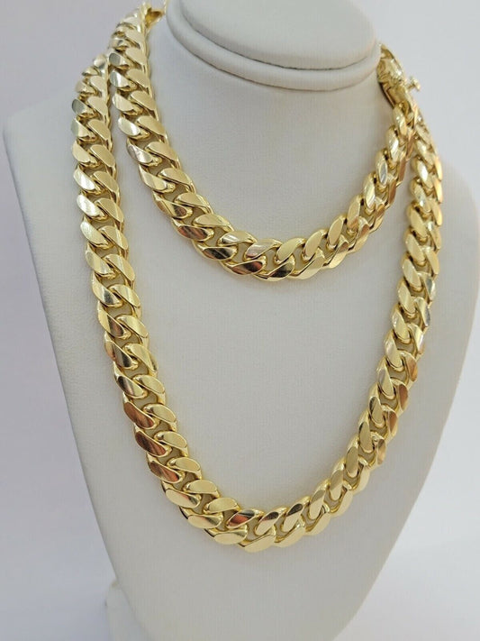 Solid 10k Gold Chain Cuban Link Necklace 10mm 24" Inch Men's Box Lock REAL 10kt