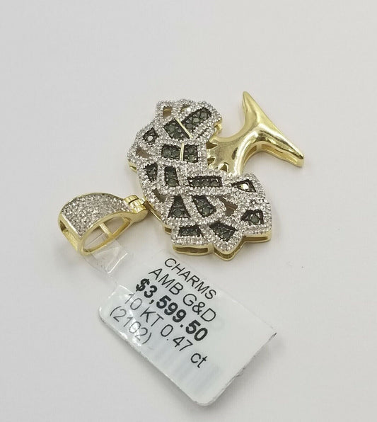 Money Tree charm Pendant REAL 10k Yellow Gold Genuine Natural Diamonds For Mens