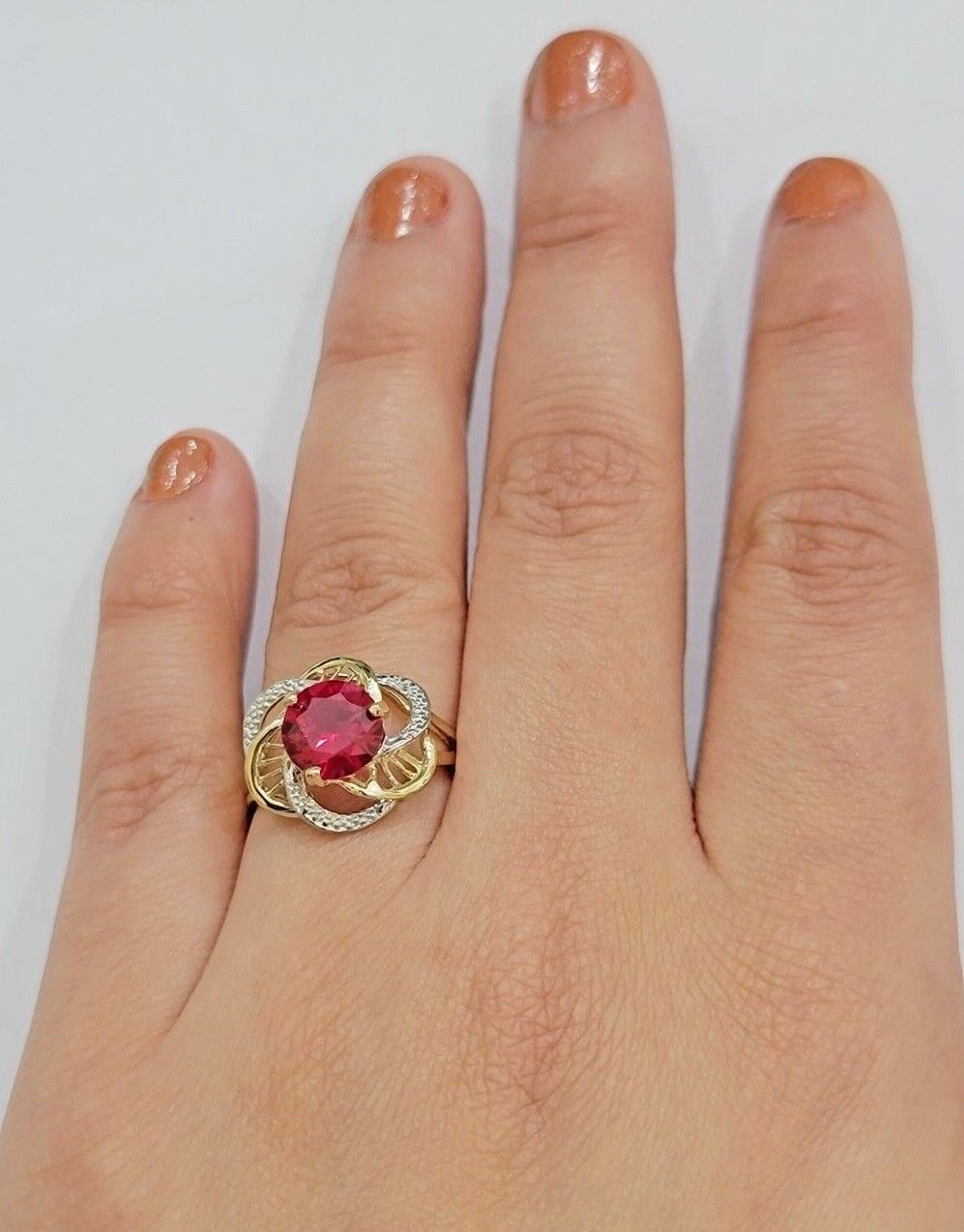 10k Yellow Gold Ladies Ruby Red Ring Womens Casual Band SALE Real 10kt Brand New