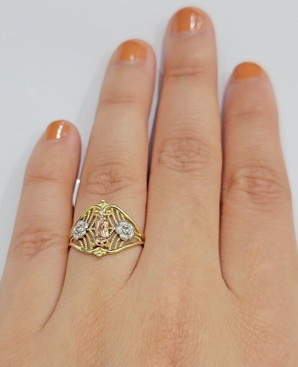 Ladies Ring 10k Yellow Gold Virgin Mary Cross 10KT REAL Gold Unique Size 7 SALE