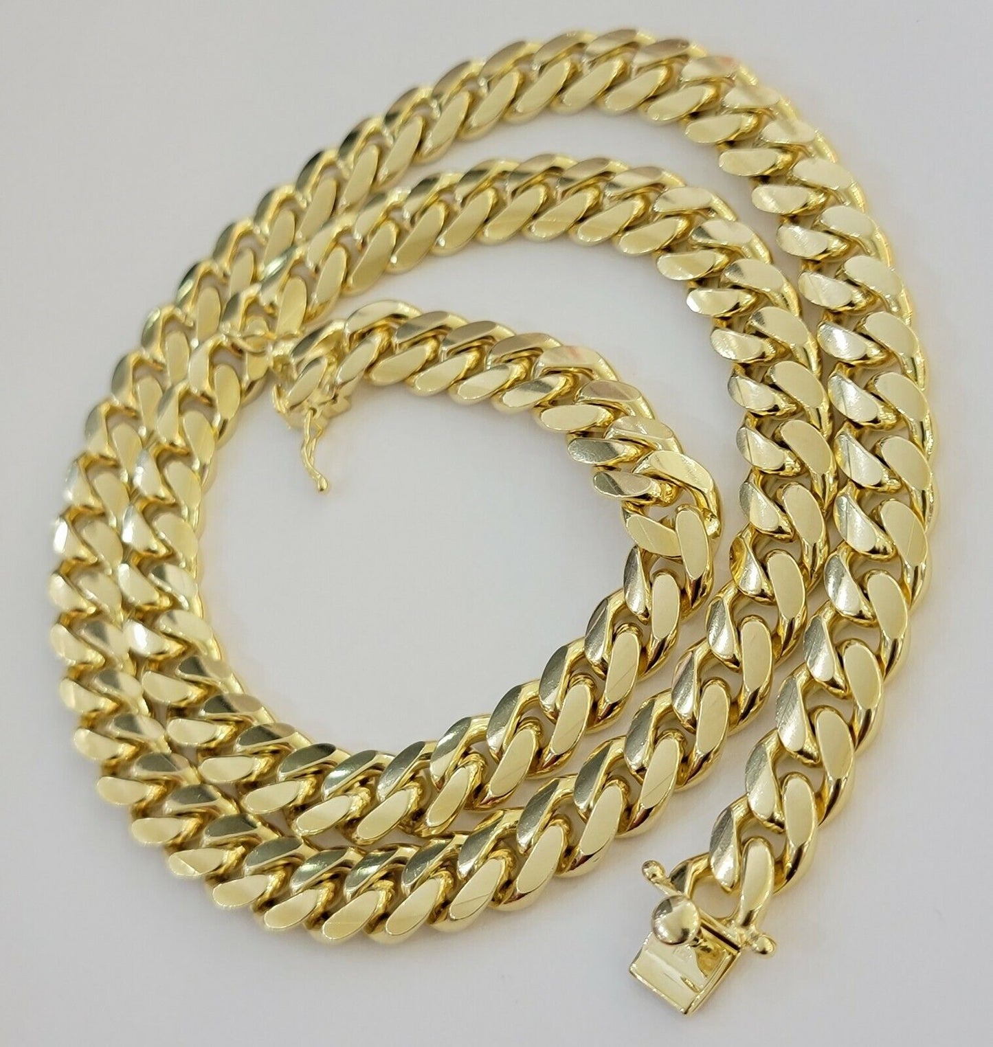 Solid 10k Gold Chain Cuban Link Necklace 10mm 24" Inch Men's Box Lock REAL 10kt