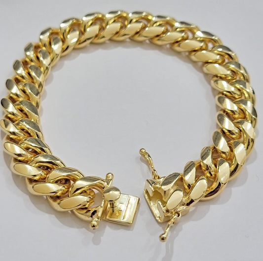 Solid 10k Gold Bracelet Miami Cuban Link 12mm 8" Inch Box Clasp SOLID LINK, Mens