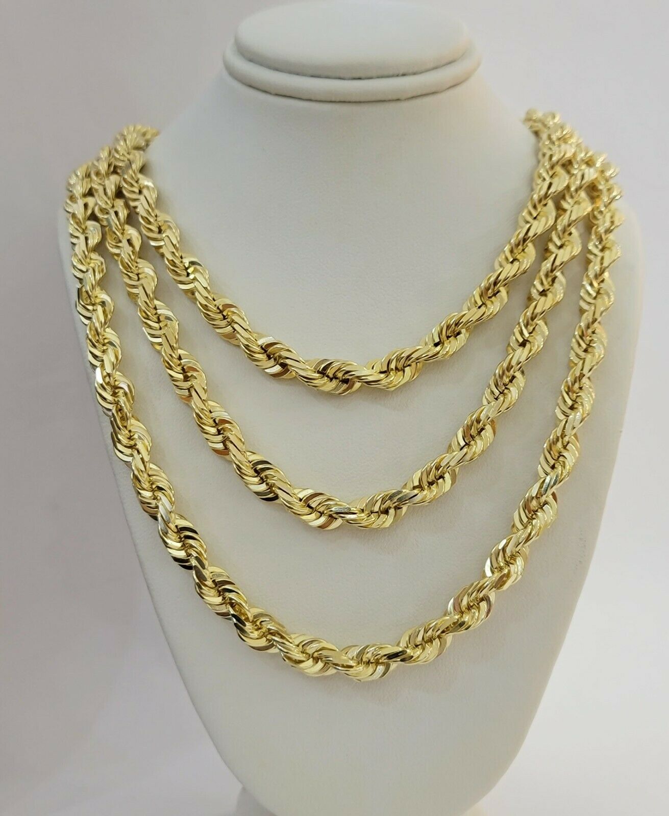 SOLID Gold 10k Rope Chain 8mm 18"-30" Inch 10kt Yellow Gold Necklace Diamond Cut