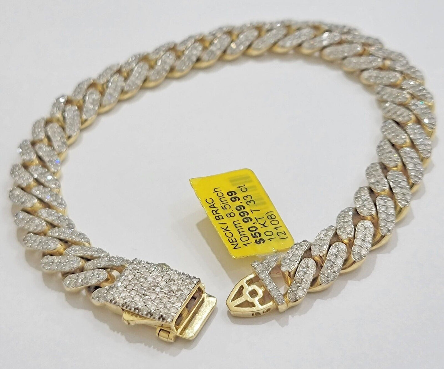 10k Yellow Gold Diamond Bracelet 10mm  7 CT  Natural Diamonds Solid Miami cuban