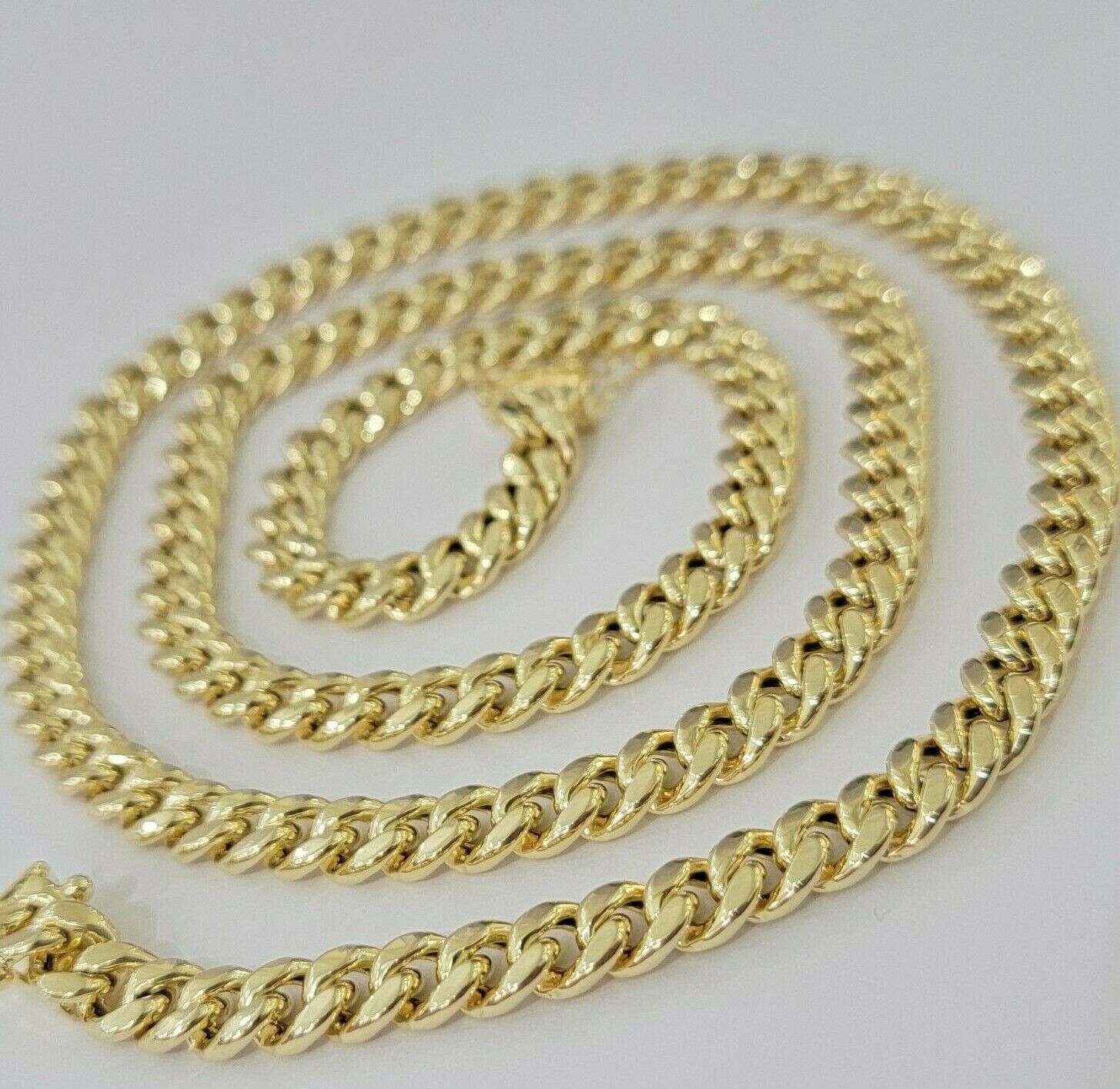Real Gold Miami Cuban chain Necklace 7mm 22 Inch Lobster ,Men's 10kt Yellow Gold
