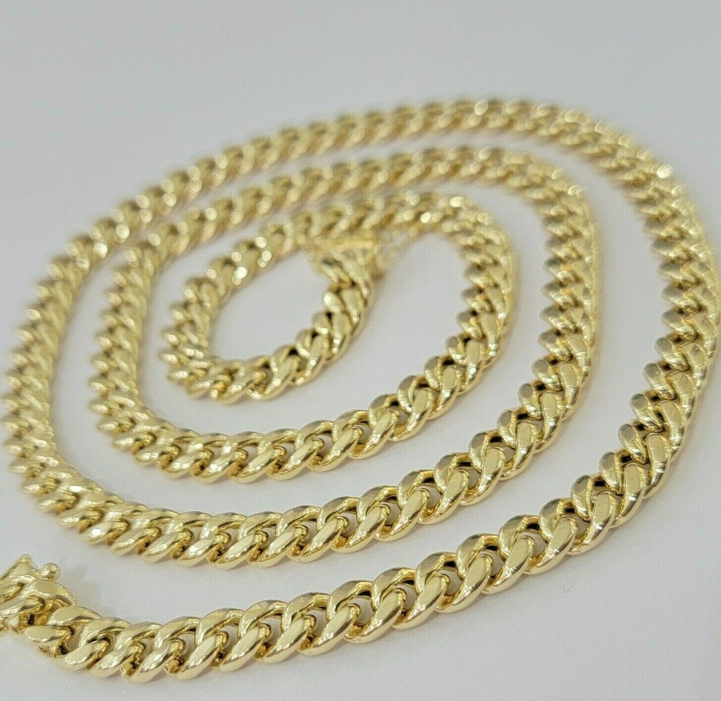 Real Gold Miami Cuban chain Necklace 7mm 22 Inch Lobster ,Men's 10kt Yellow Gold