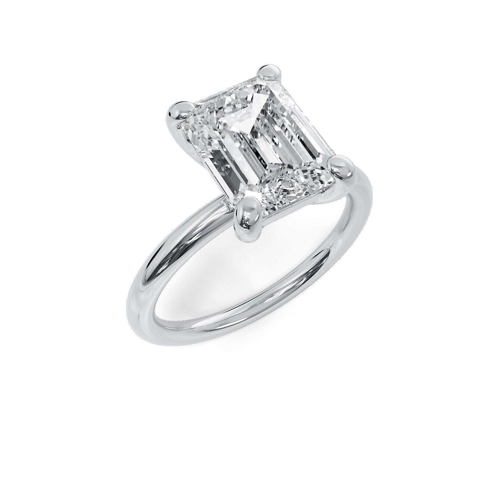 1/2 Ct Emerald Shape H VS Lab Created Diamond Engagement Ring 14k White Gold