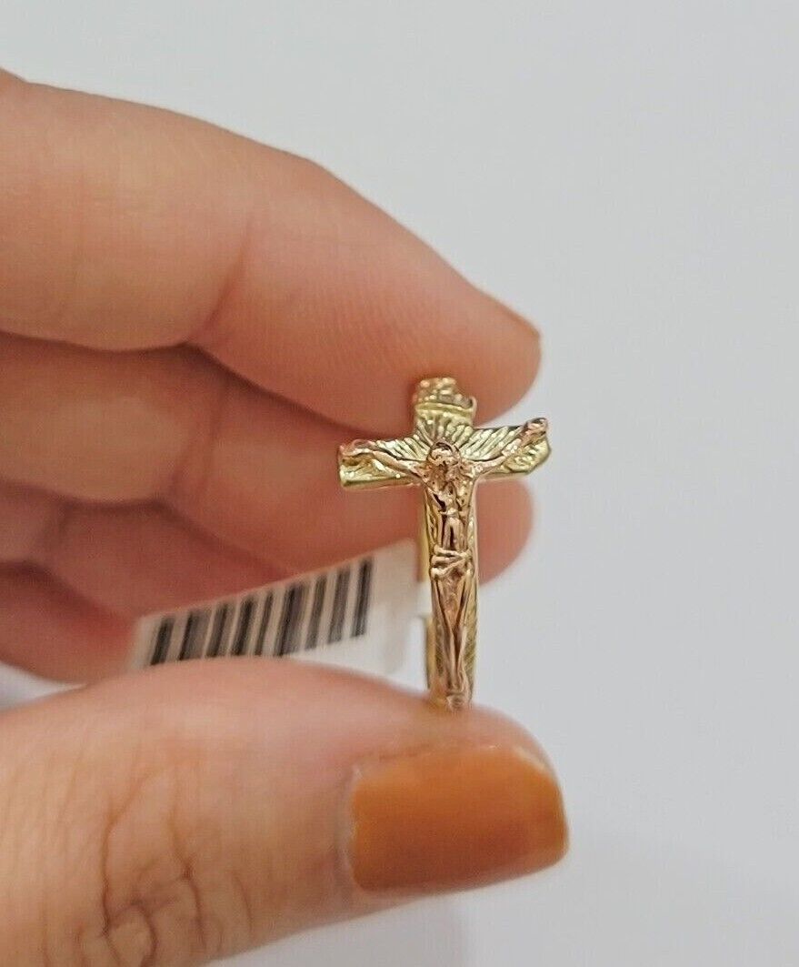 Ladies Ring 10k Yellow Rose Gold Jesus Cross REAL Crucifix Unique Band For SALE