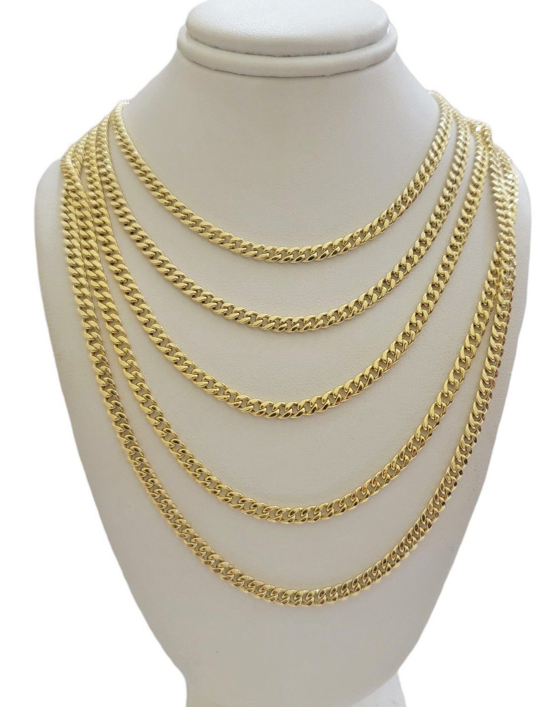 Real 10k Yellow Gold Chain Miami Cuban Link 4mm STRONG Necklace For Pendant 10kt