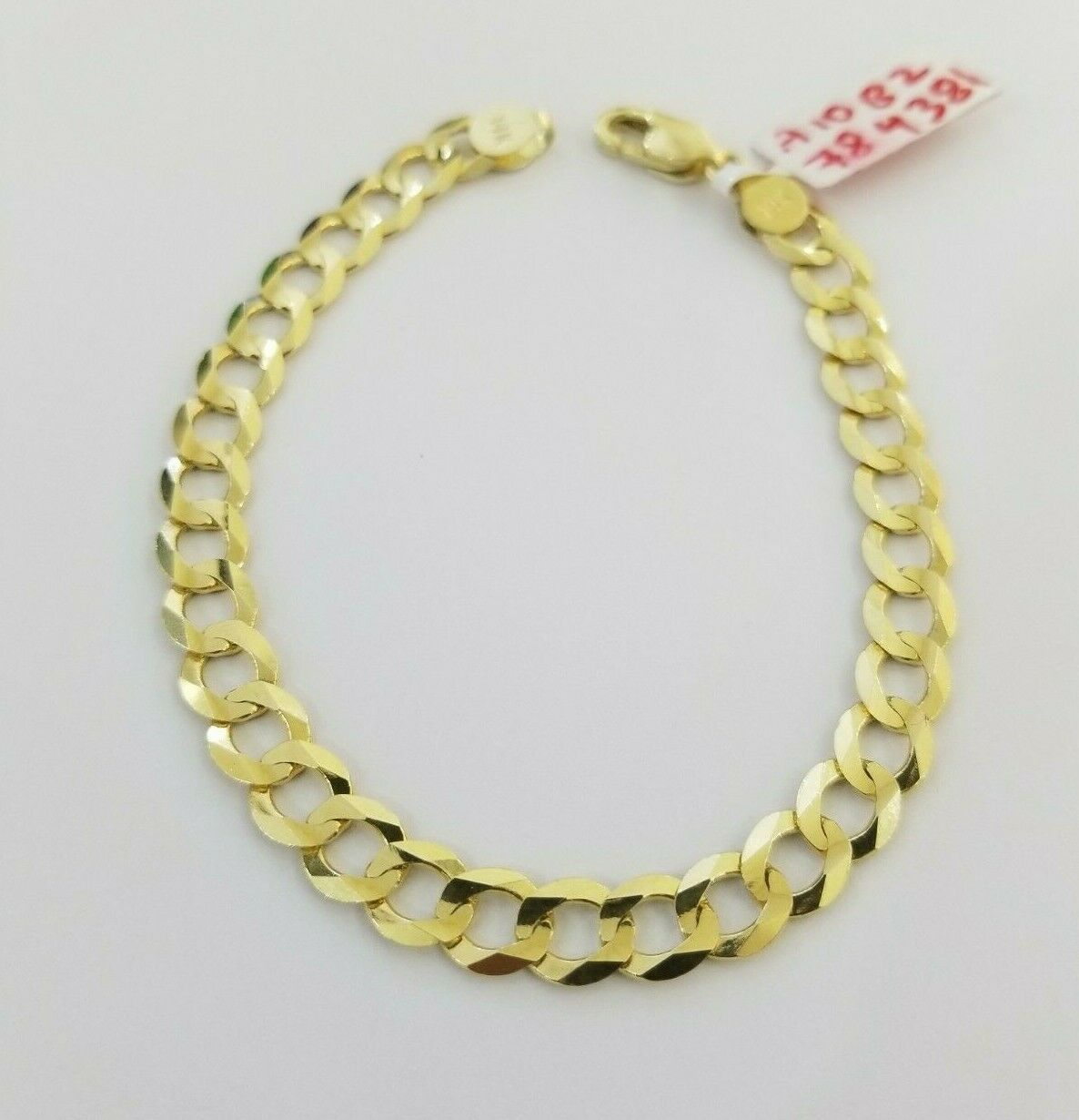 REAL 14k Gold Cuban link Bracelet 7" 7.5mm SOLID 14kt Yellow Gold Strong, LADIES