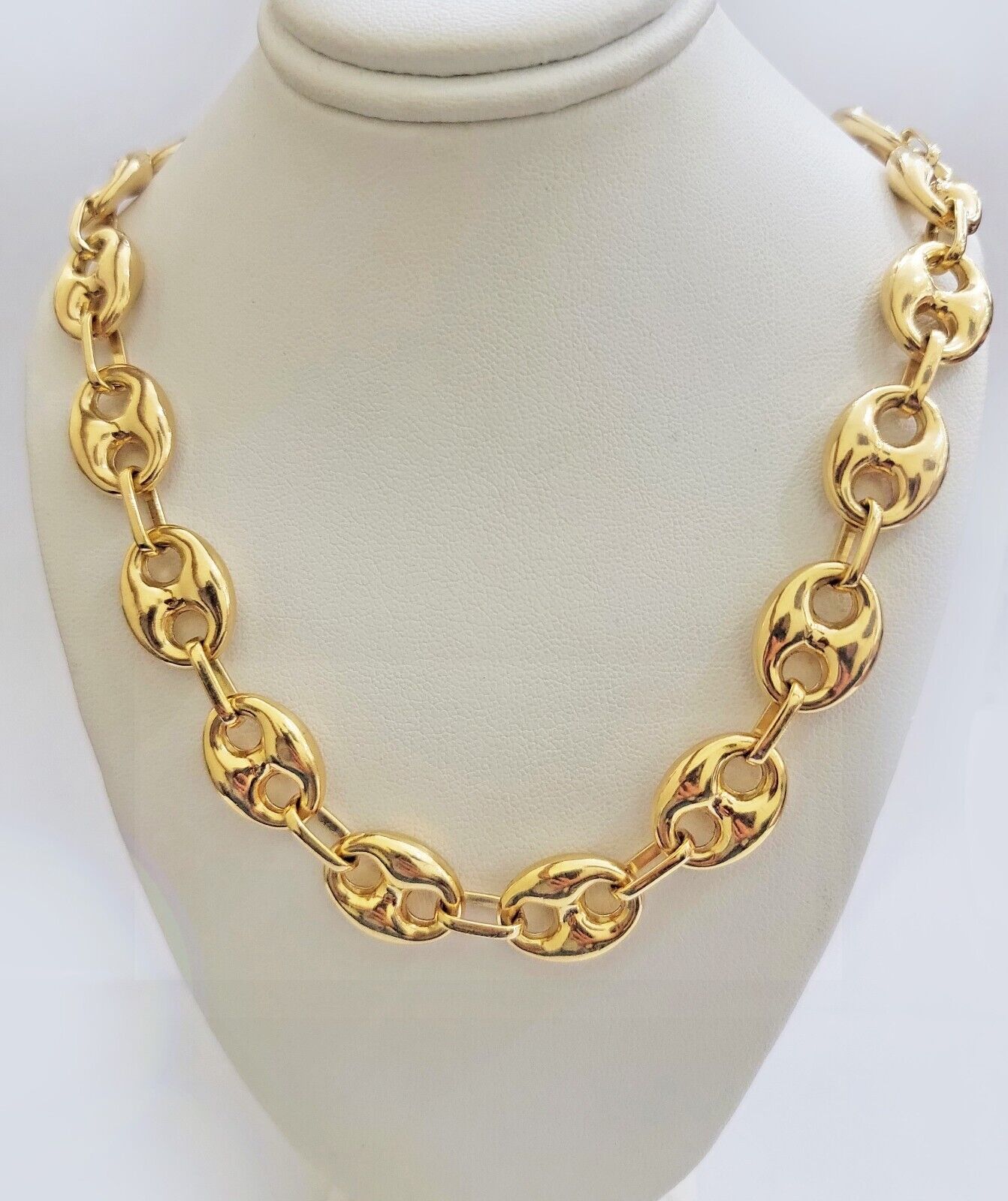Real 10K Gold Puffed Mariner Anchor Link Chain Necklace 24 14 mm 10kt Yellow GD