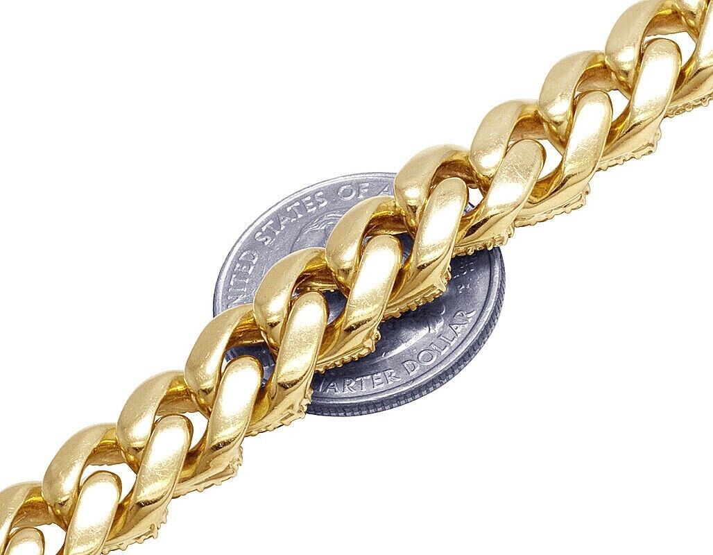 REAL 10k Gold Diamond Necklace Chain Miami cuban Link Tennis 22" 11mm 16CT SOLID