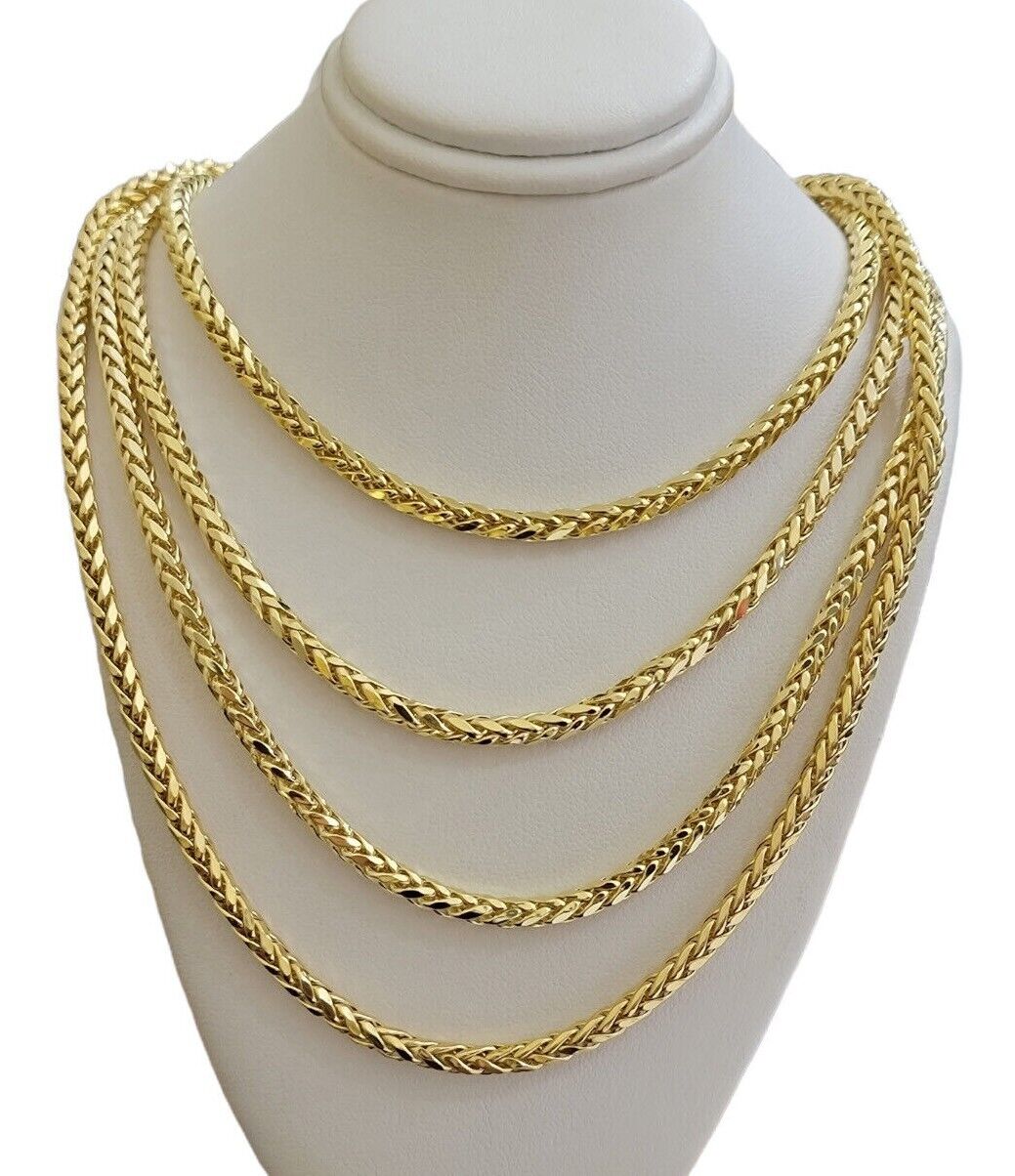 Real 10K Yellow Gold 5mm Wheat Palm Franco Spiga Chain Necklace 16"- 30" Hollow