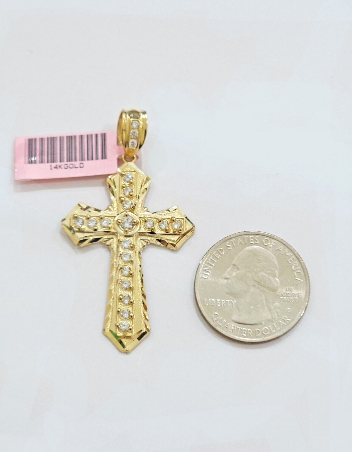 14k Yellow Gold Dollar Sign #2 Charm Pendant - Solid Gold, No Stone